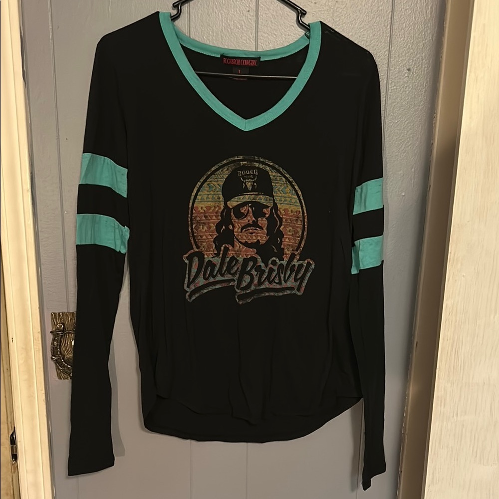 Rock & Roll Cowgirl Black and Green Graphic Long Sleeve Tee